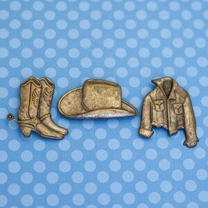 Vintage Gold Tone Western Cowboy Hat Button Cover, M26